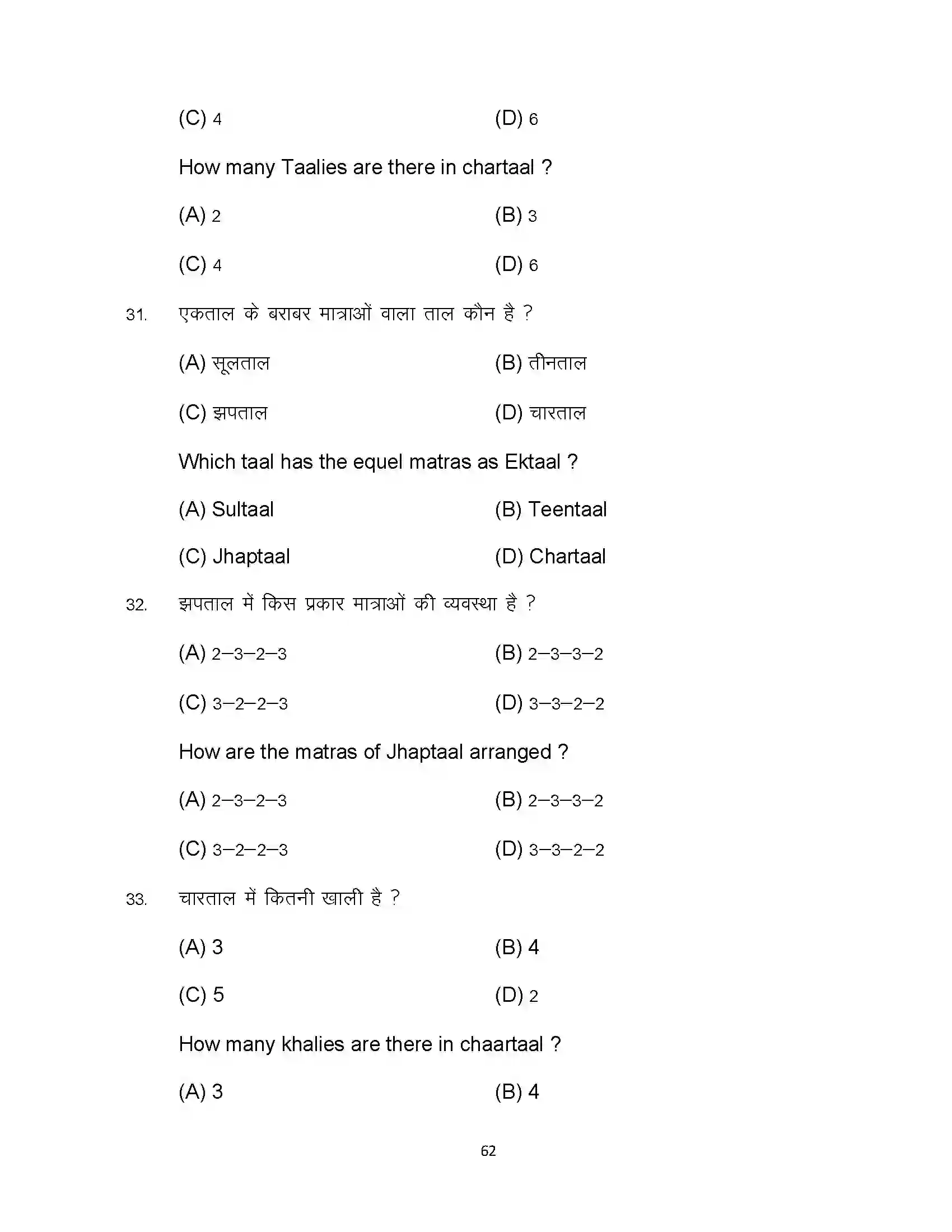 Bihar Board Class 10th 2024 Music Sample Paper 62