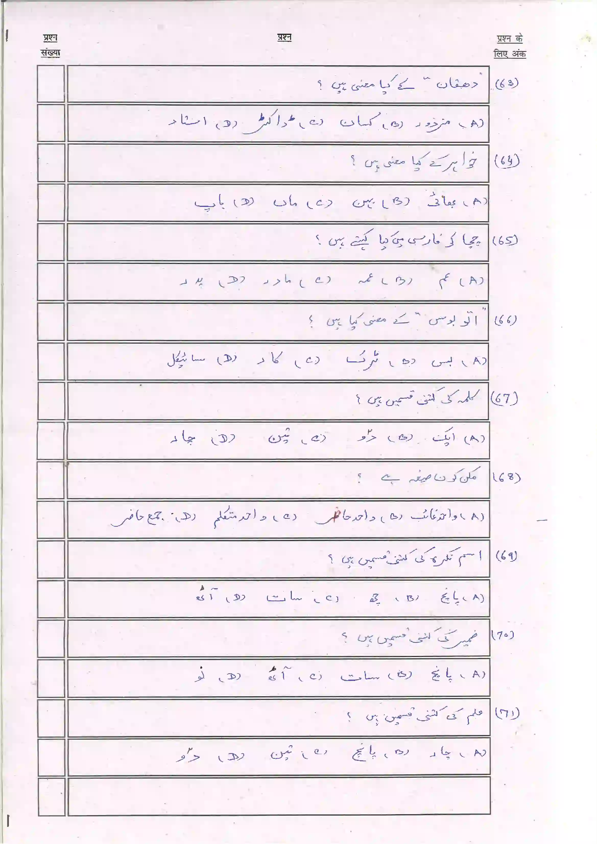 Bihar Board Class 10th 2024 Persian Sample Paper 10