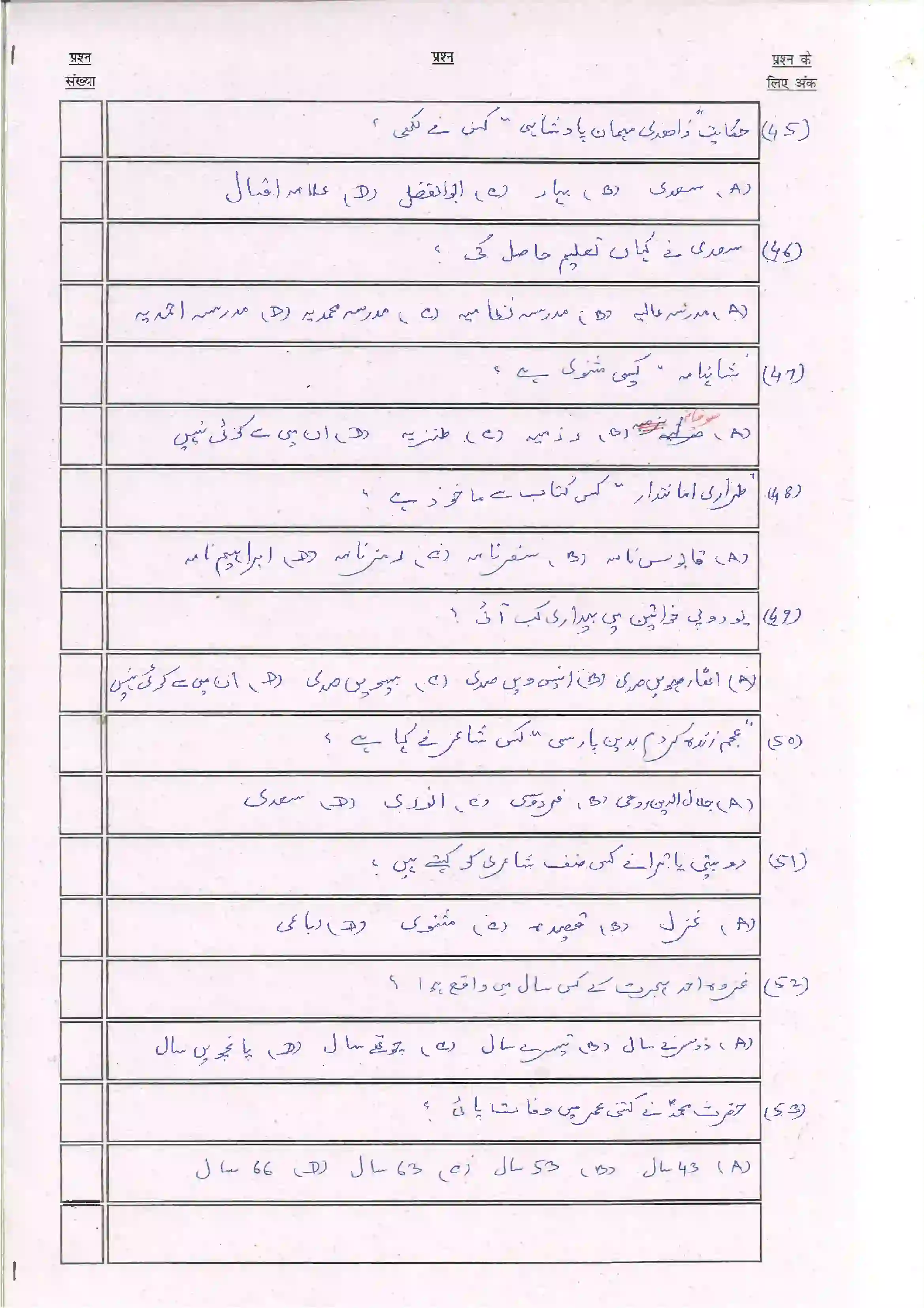 Bihar Board Class 10th 2024 Persian Sample Paper 8