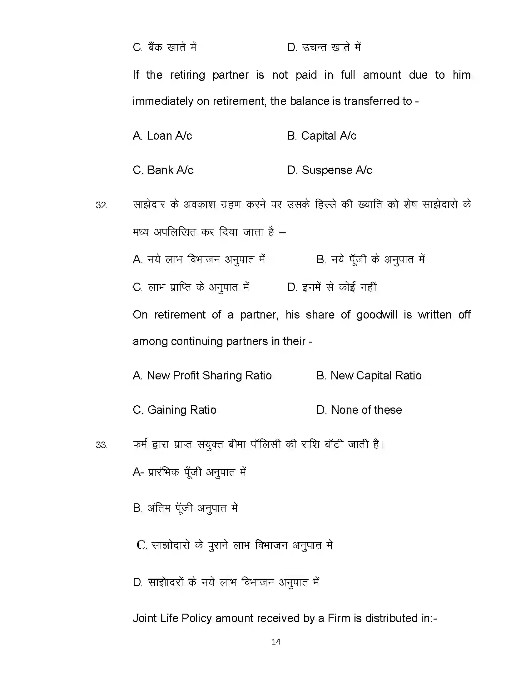 Bihar Board Class 12th 2021 Accountancy Sample Paper 14