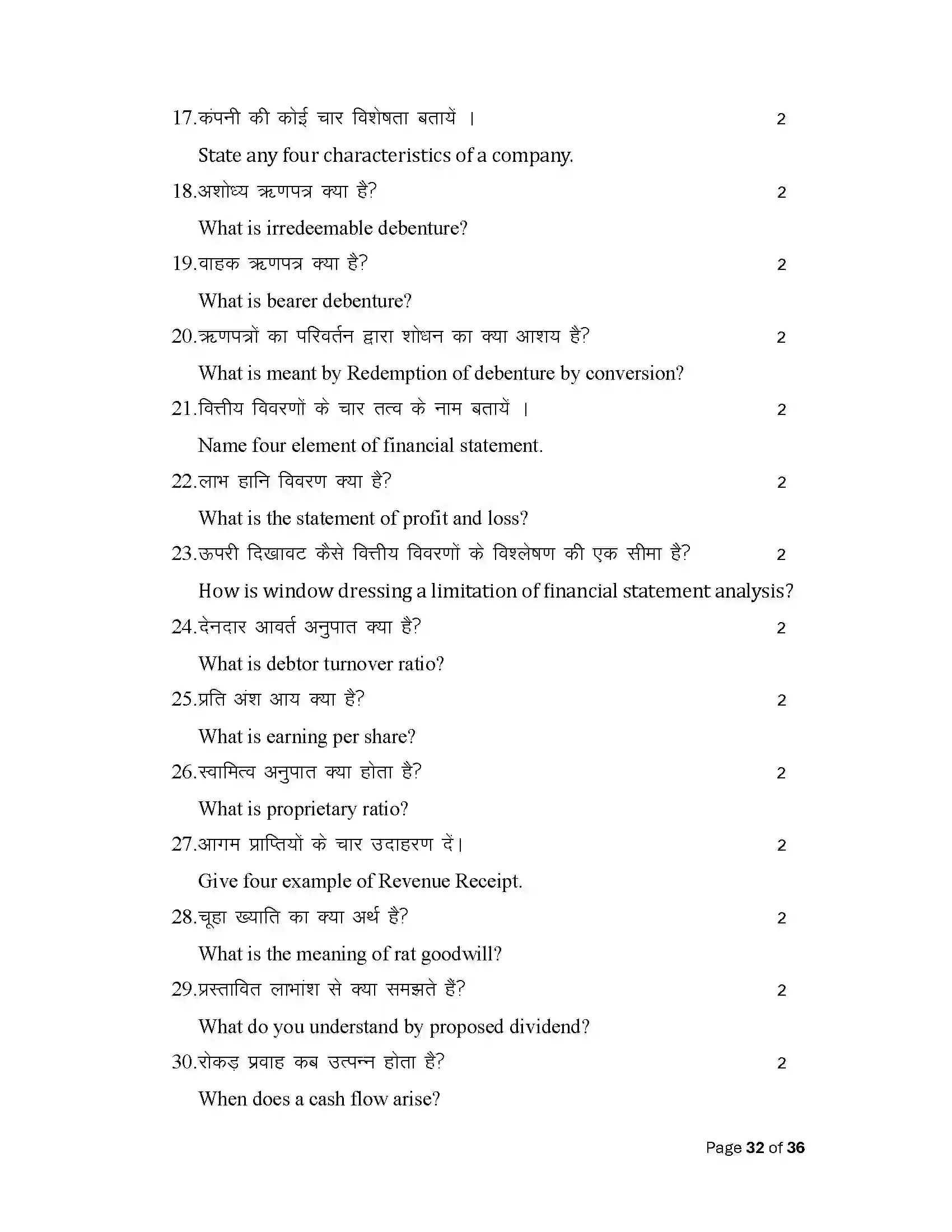 Bihar Board Class 12th 2025 Accountancy Sample Paper 32