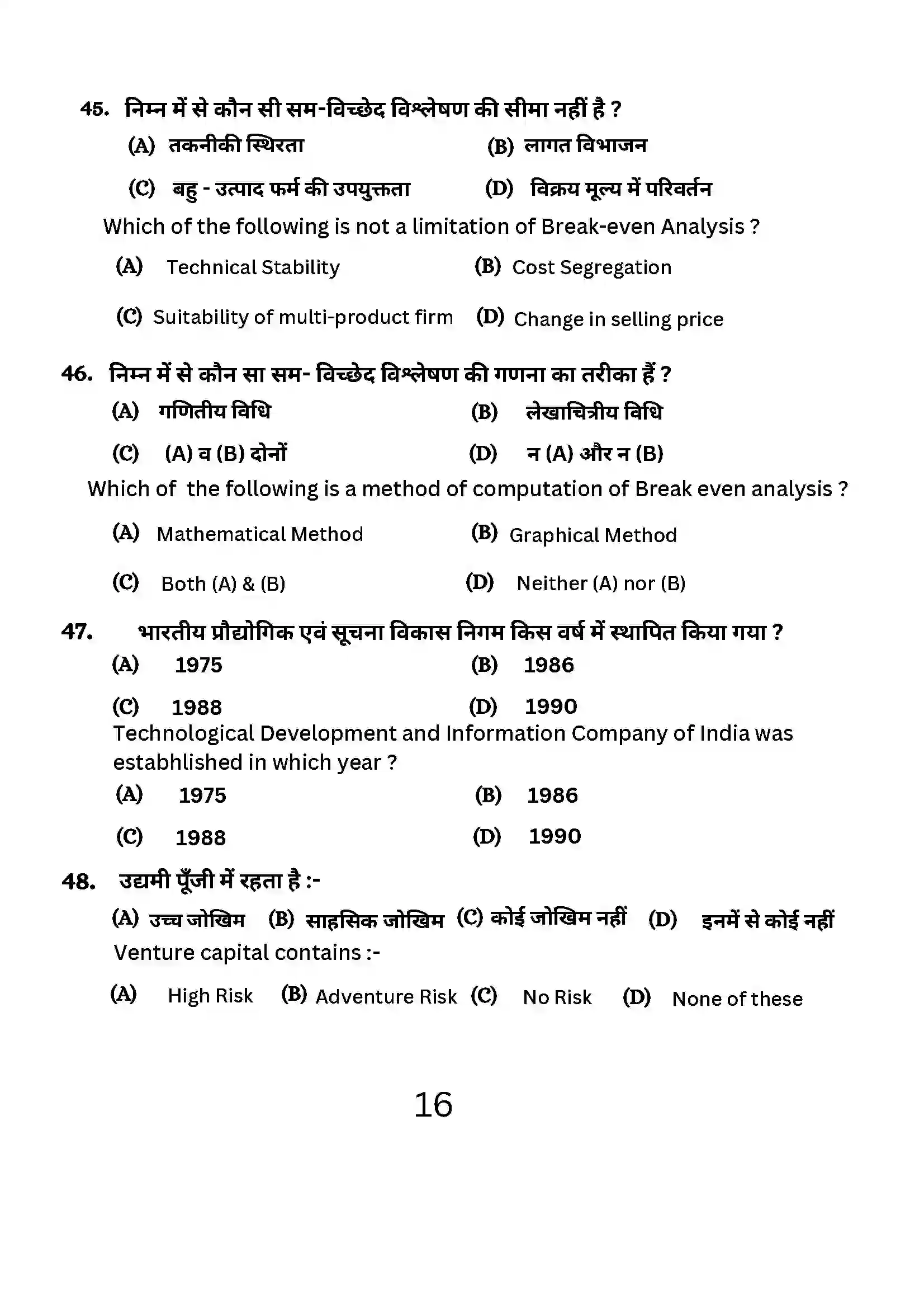 Bihar Board Class 12th 2024 Entrepreneurship Sample Paper 16