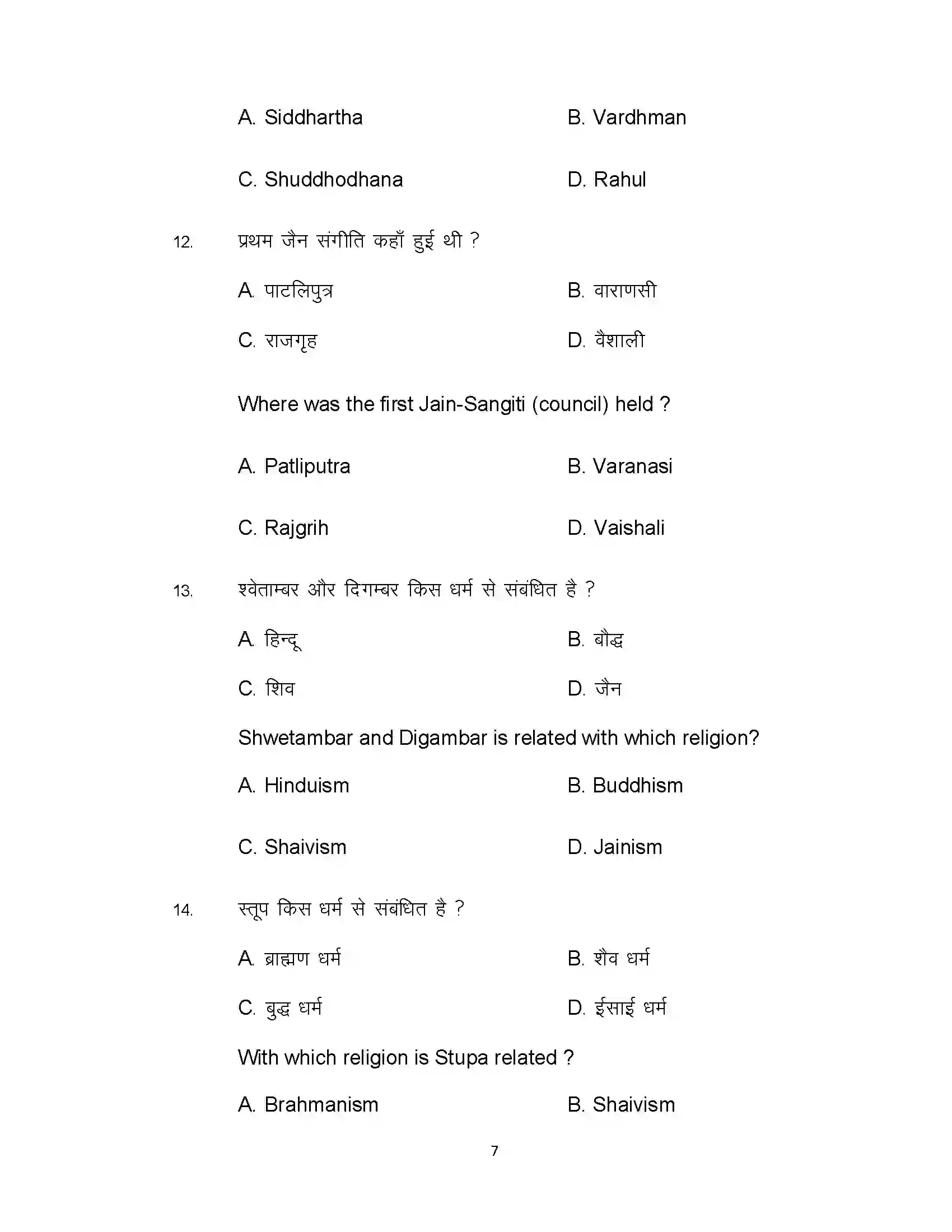 Bihar Board Class 12th 2021 History Sample Paper 7