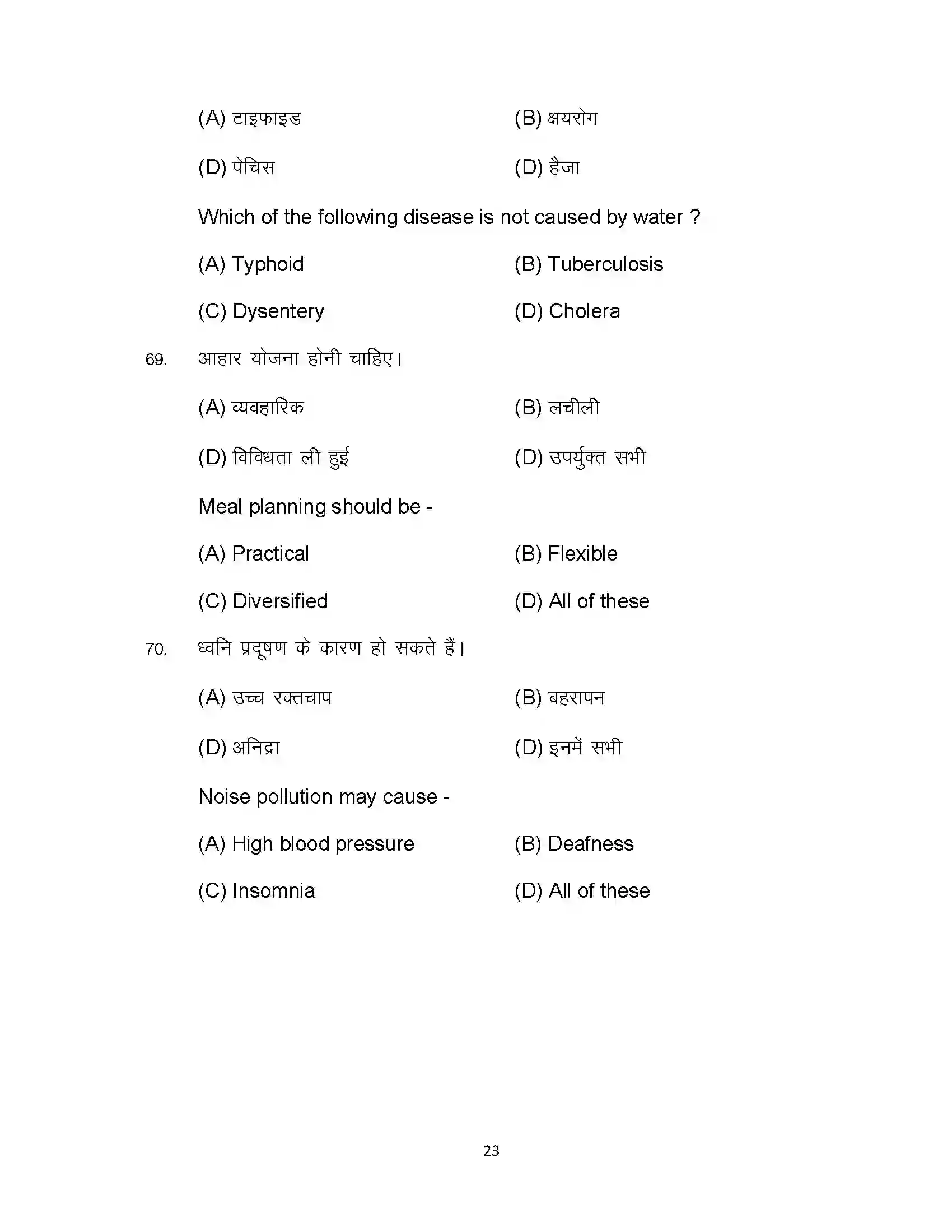 Bihar Board Class 12th 2024 Home Science Sample Paper 23