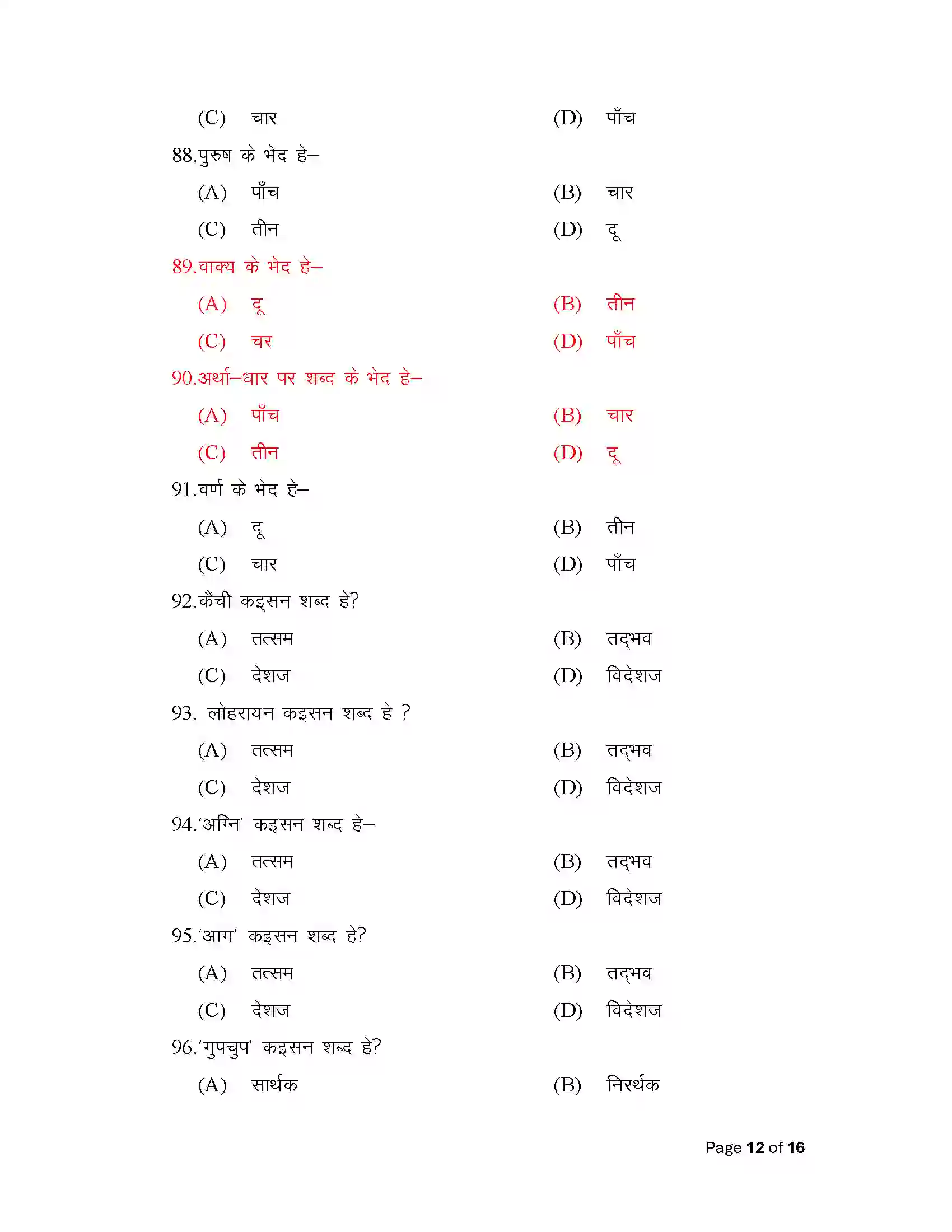 Bihar Board Class 12th 2025 Magahi Sample Paper 12