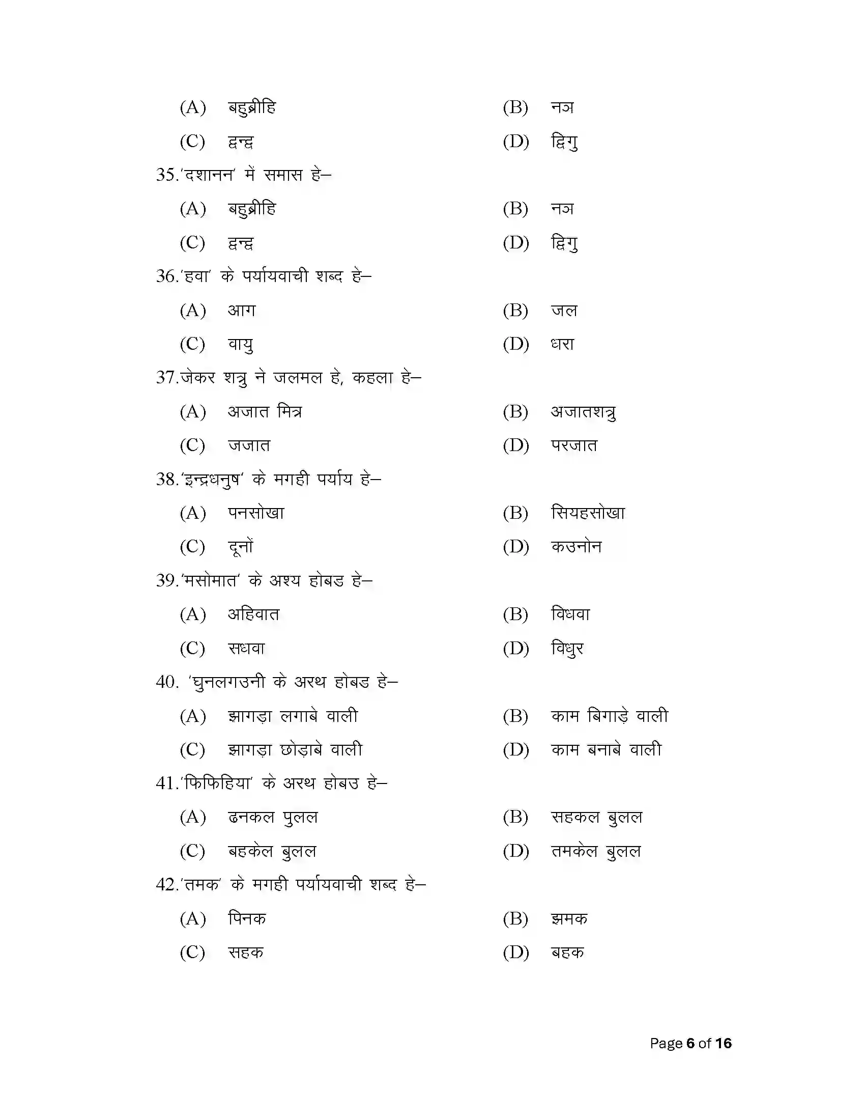 Bihar Board Class 12th 2025 Magahi Sample Paper 6