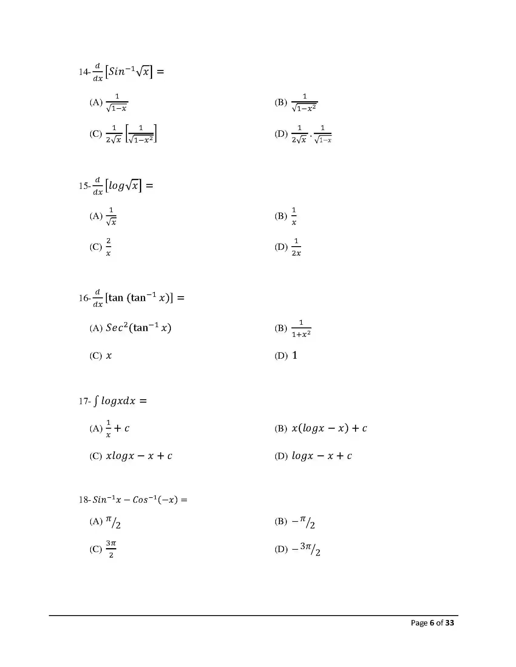 Bihar Board Class 12th 2026 Mathematics Sample Paper 6
