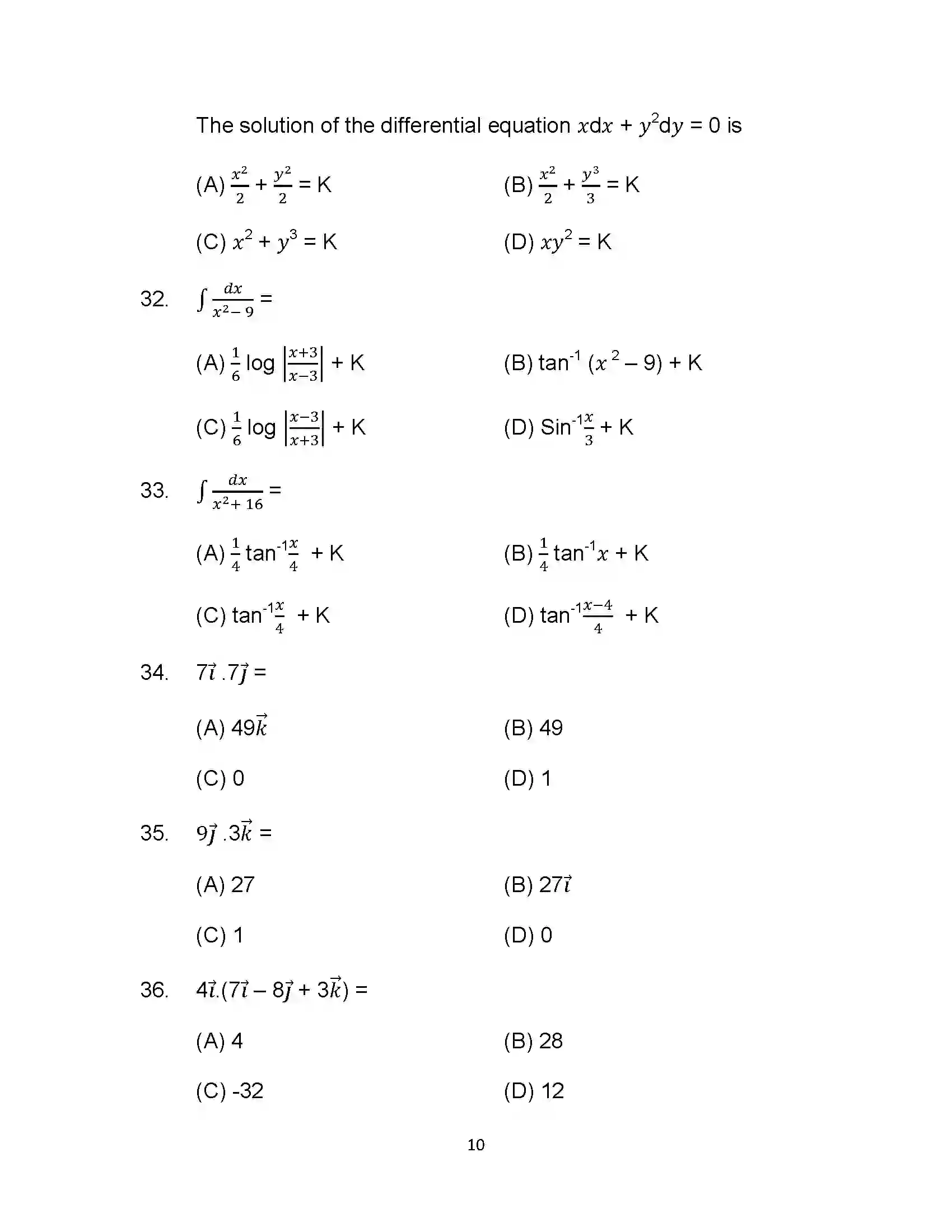 Bihar Board Class 12th 2022 Maths Sample Paper 10