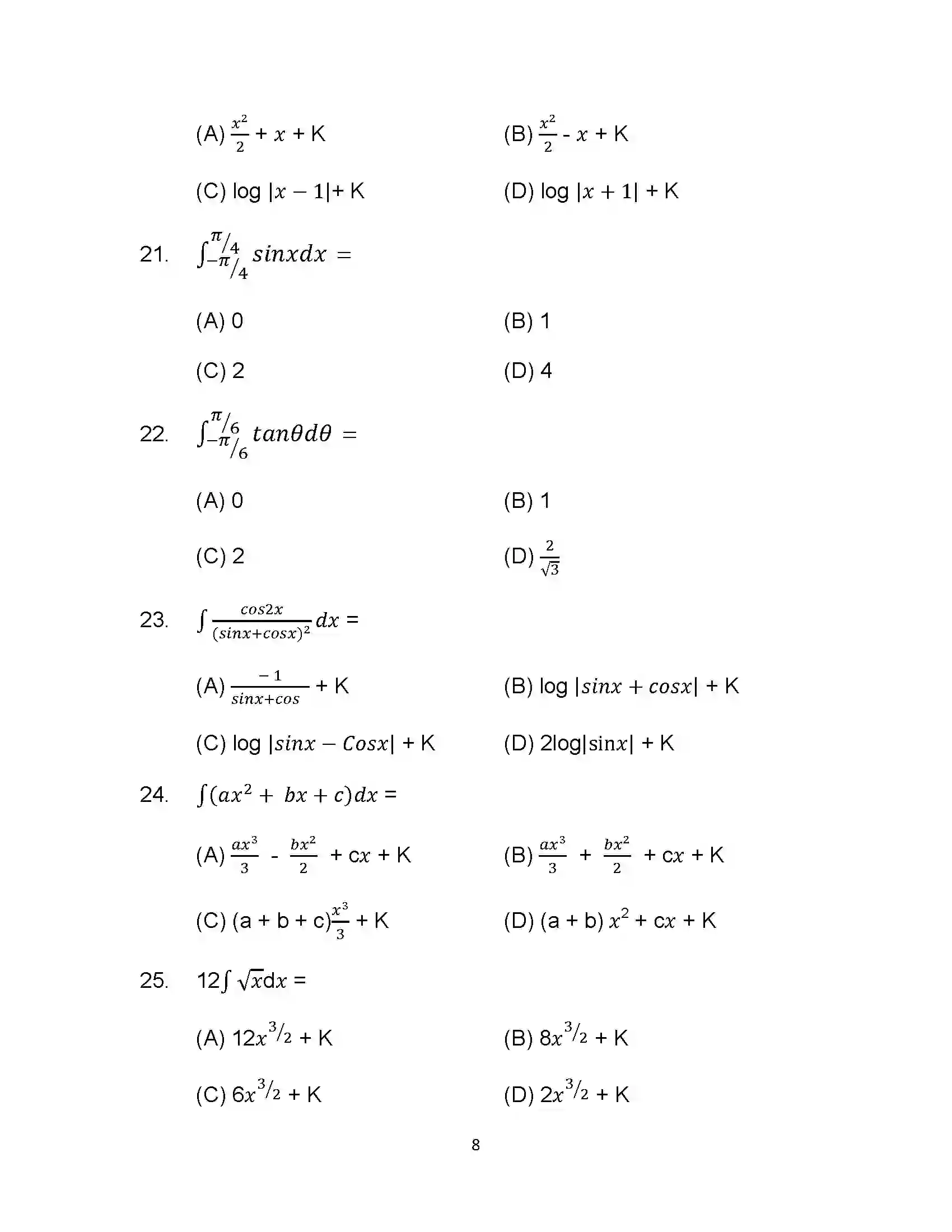 Bihar Board Class 12th 2022 Maths Sample Paper 8