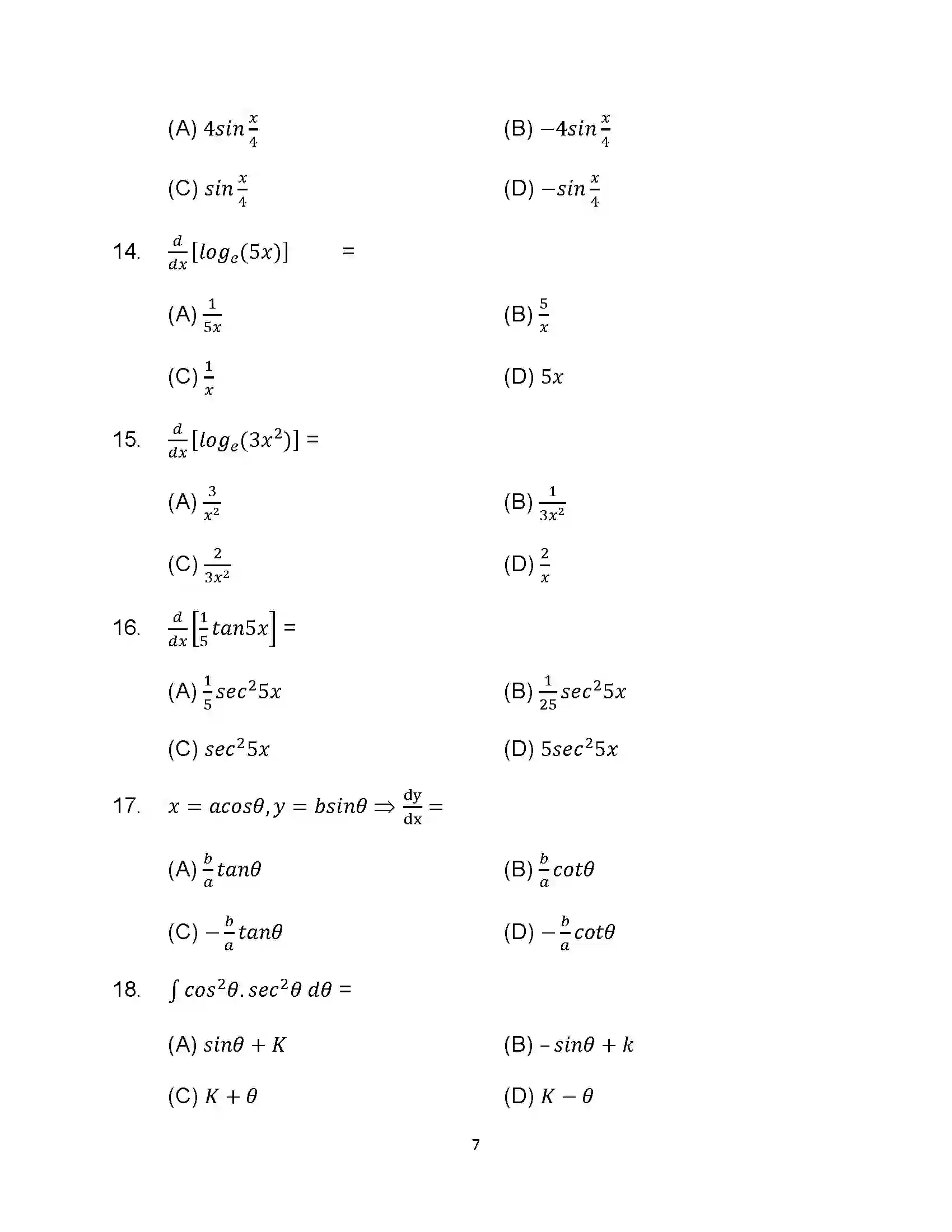 Bihar Board Class 12th 2024 Maths Sample Paper 7