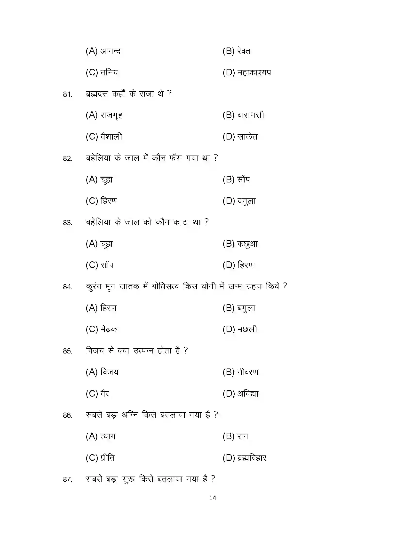 Bihar Board Class 12th 2024 Pali Sample Paper 14