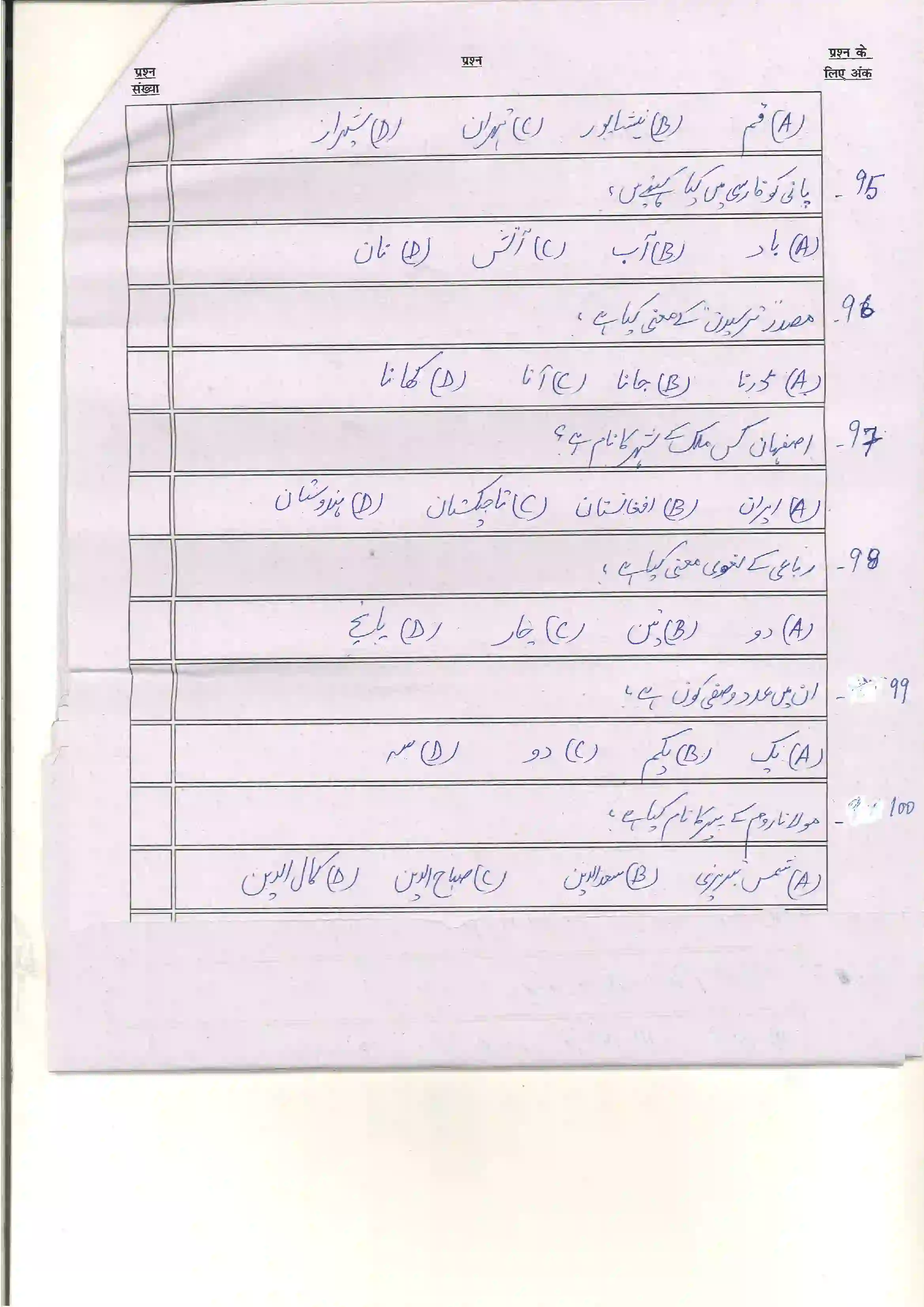 Bihar Board Class 12th 2024 Persion Sample Paper 13