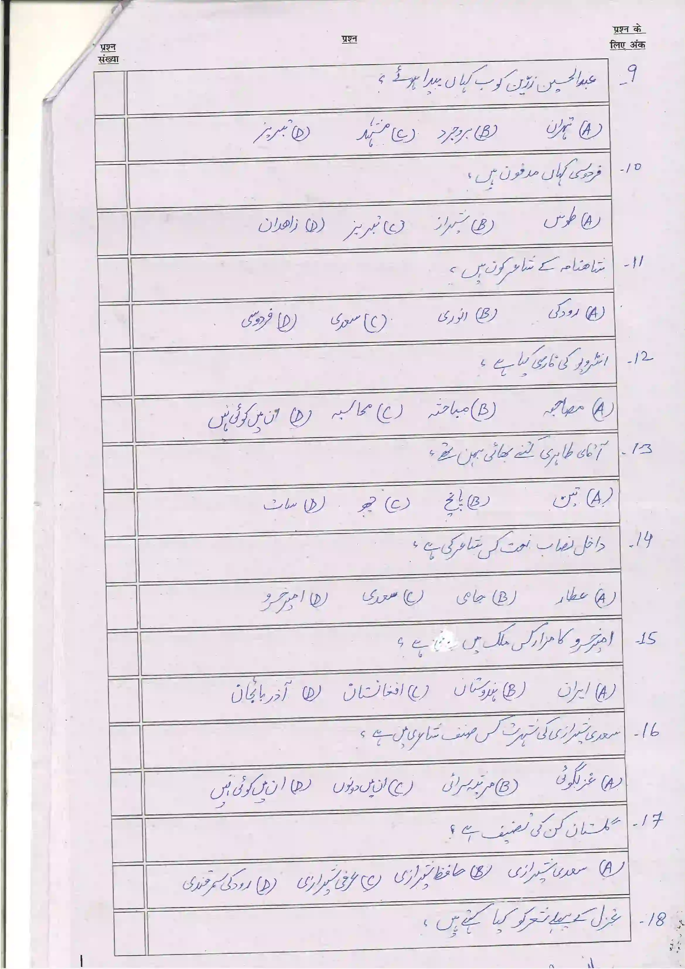 Bihar Board Class 12th 2024 Persion Sample Paper 4