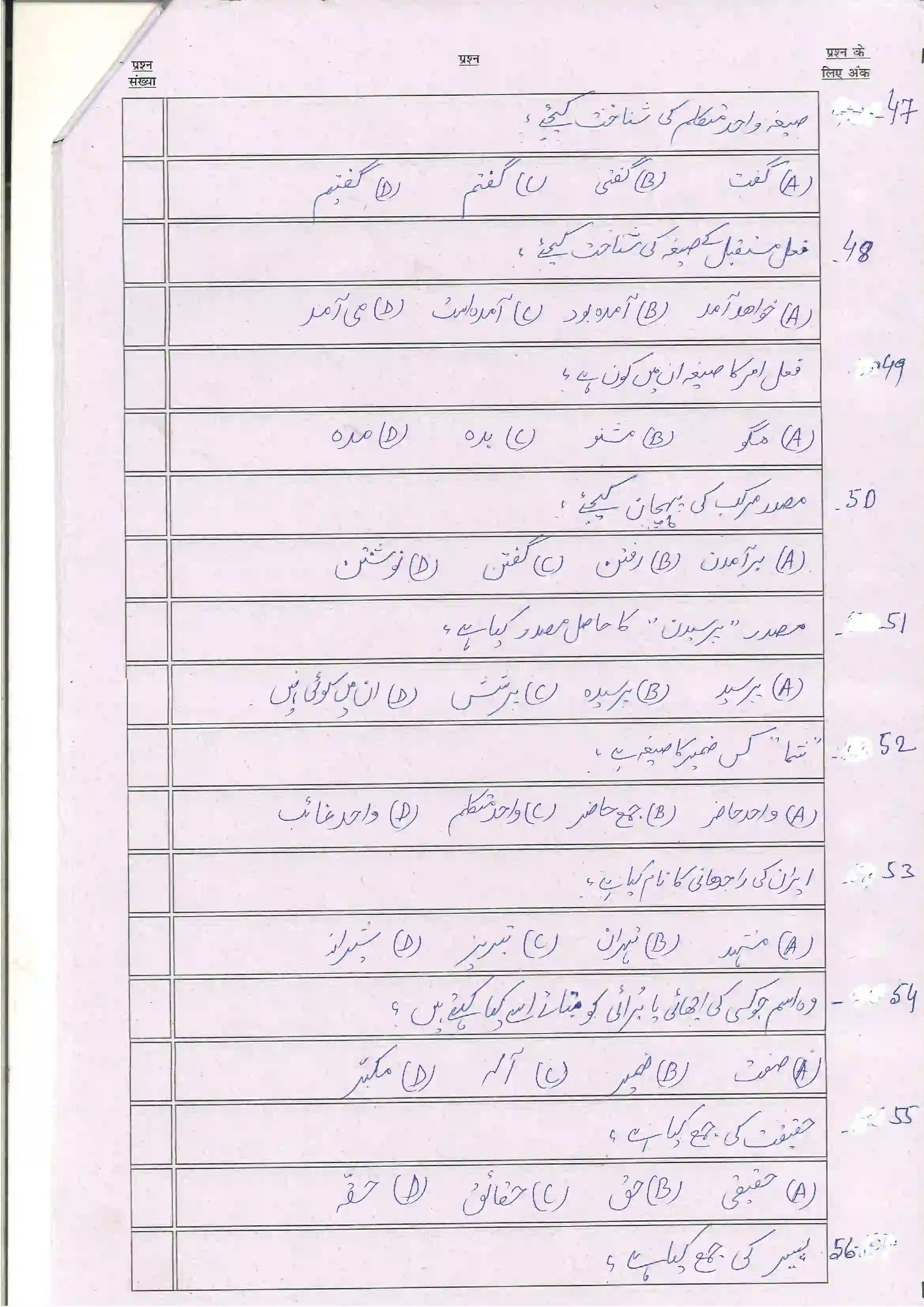 Bihar Board Class 12th 2024 Persion Sample Paper 8