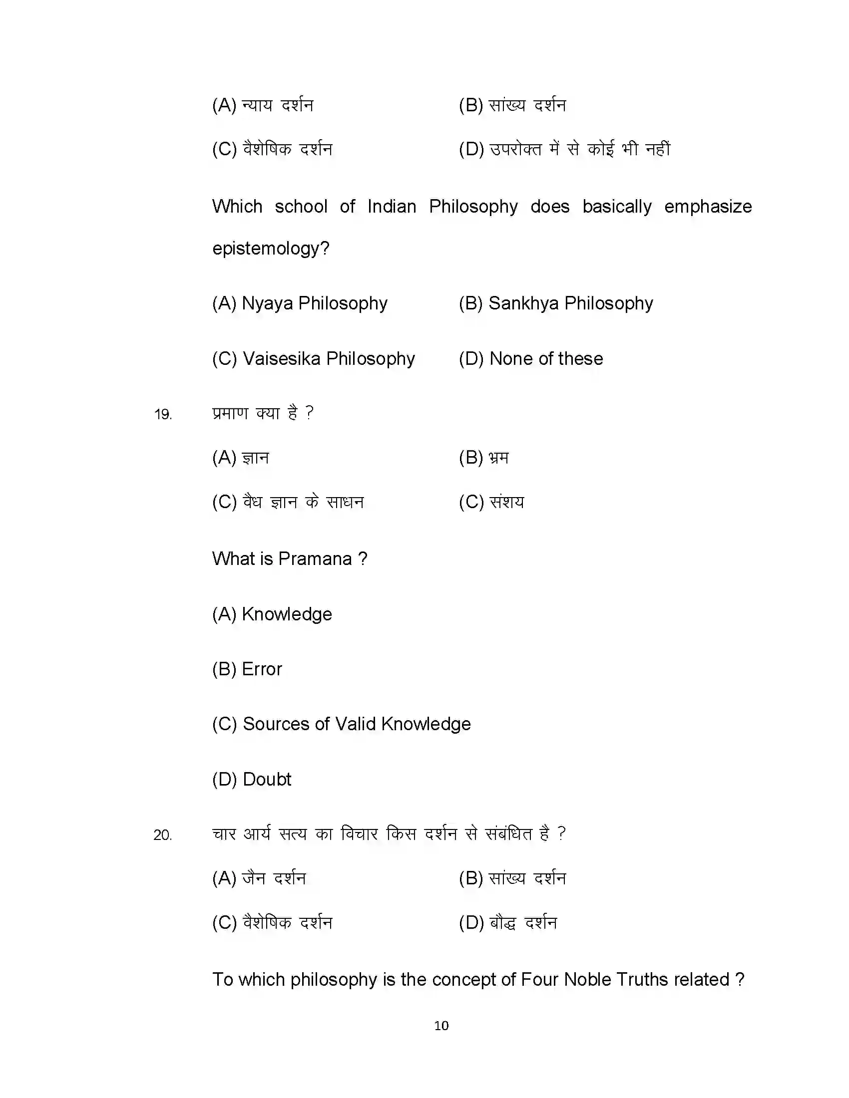 Bihar Board Class 12th 2022 Philosophy Sample Paper 10