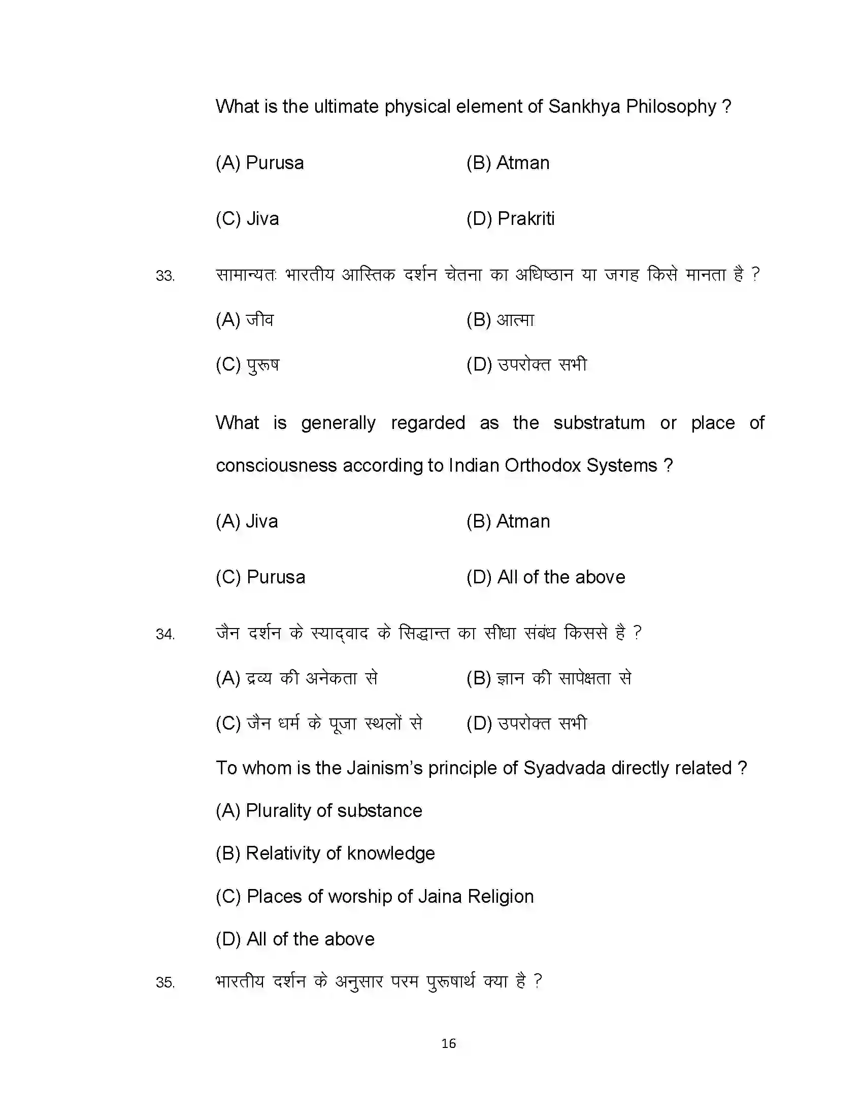 Bihar Board Class 12th 2022 Philosophy Sample Paper 16