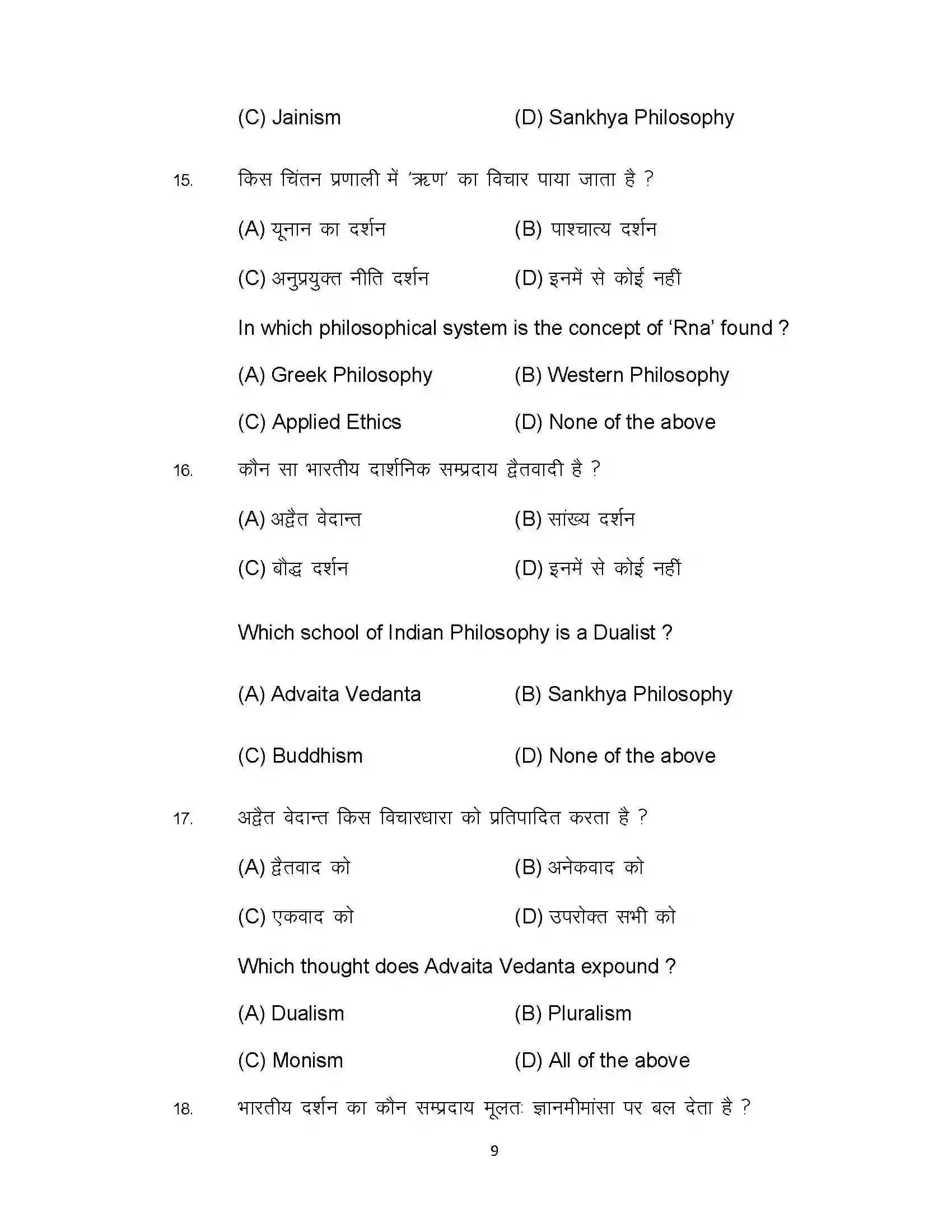 Bihar Board Class 12th 2022 Philosophy Sample Paper 9