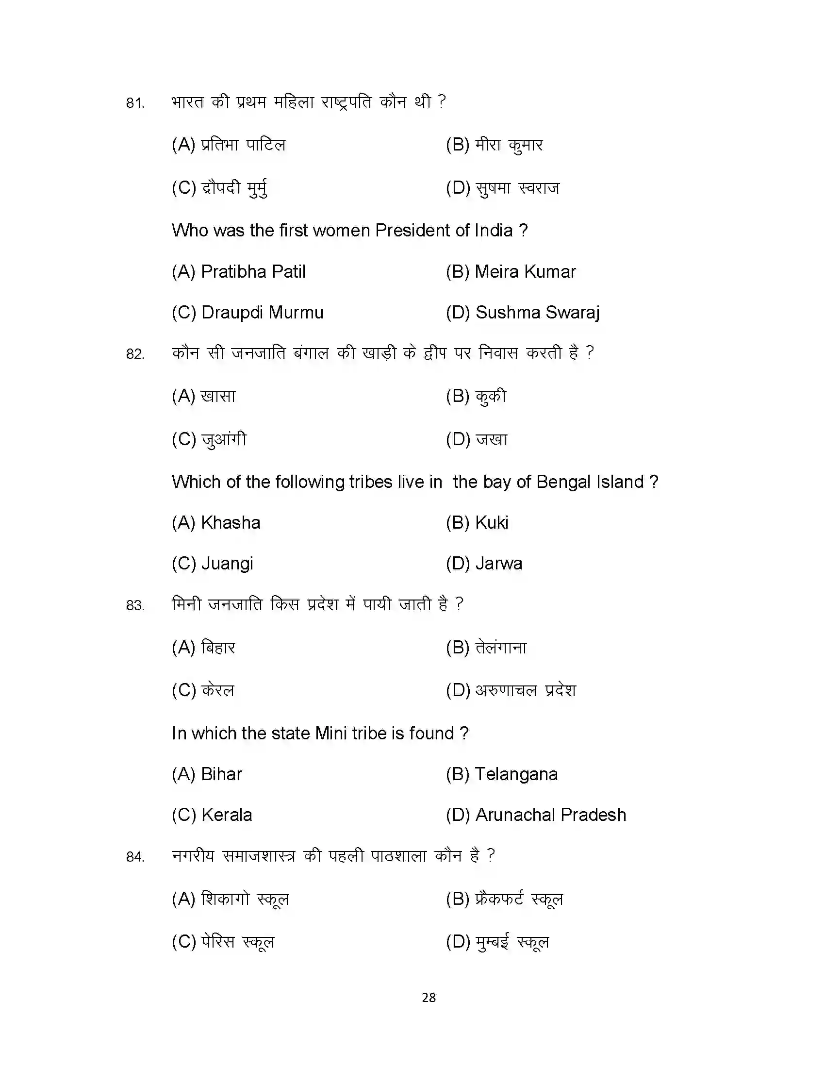 Bihar Board Class 12th 2024 Sociology Sample Paper 28