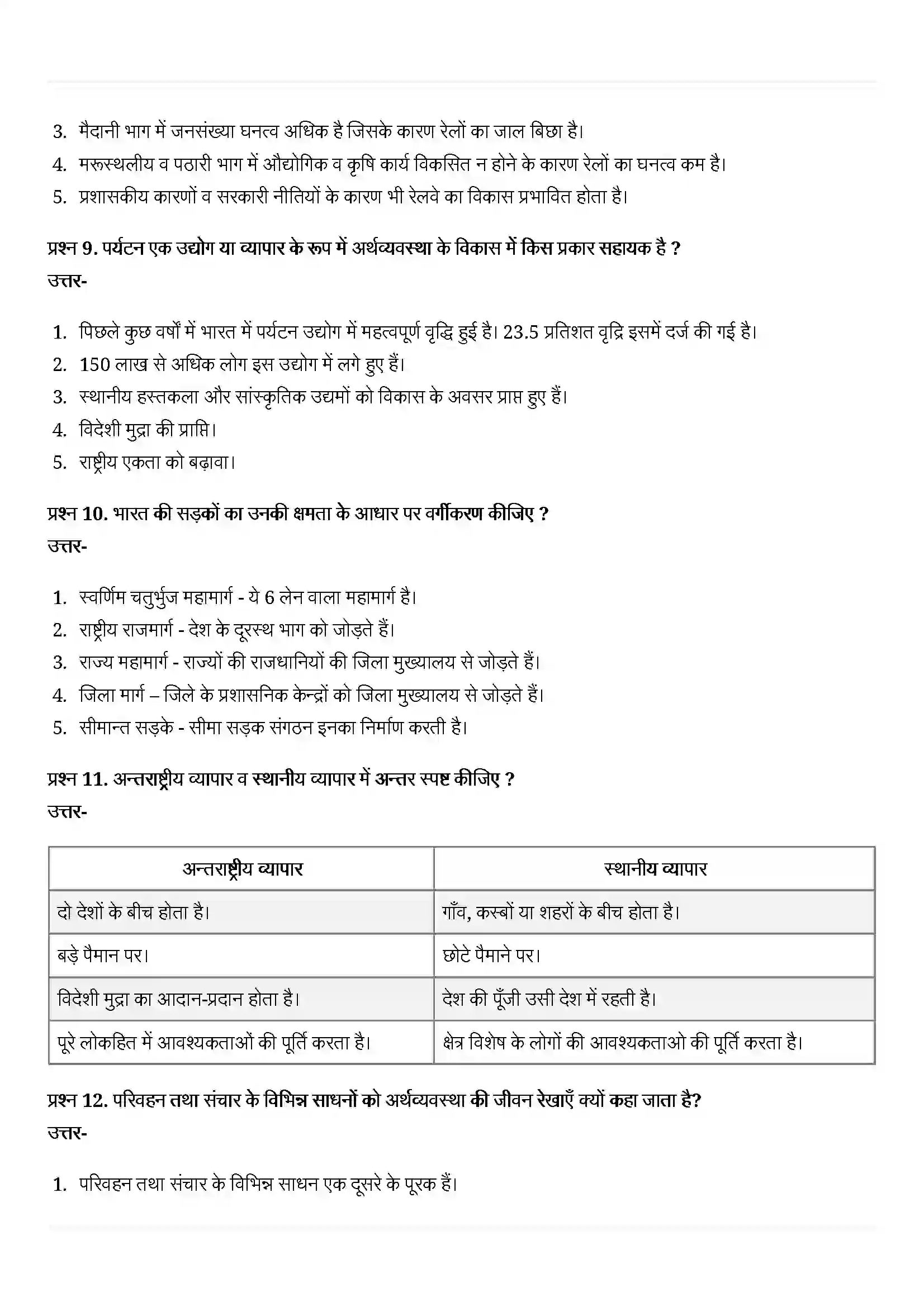 Bihar Board Class 10th Geography (भूगोल) Chapter 7 (राष्ट्रीय अर्थव्यवस्था की जीवन रेखाएं) Solution 7