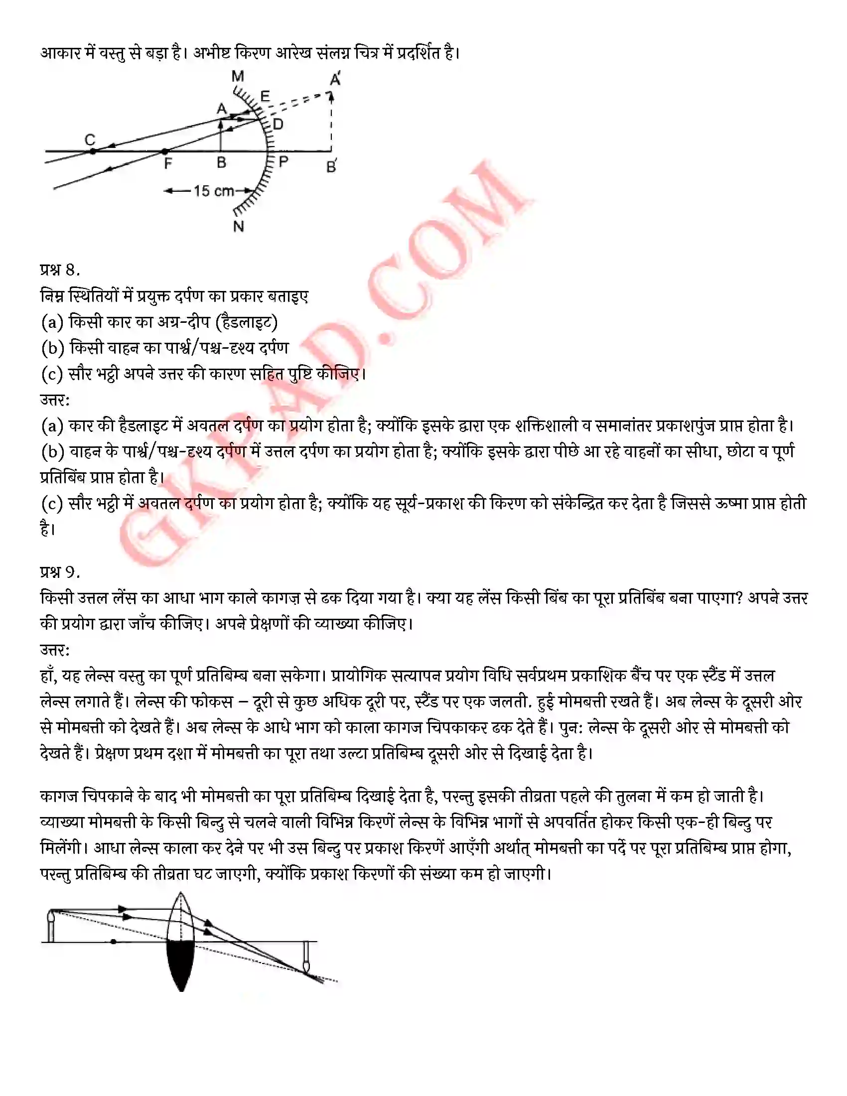 Bihar Board Class 10th Science (विज्ञान) Chapter 10 प्रकाश(परावर्तन तथा अपवर्तन) Solution 6