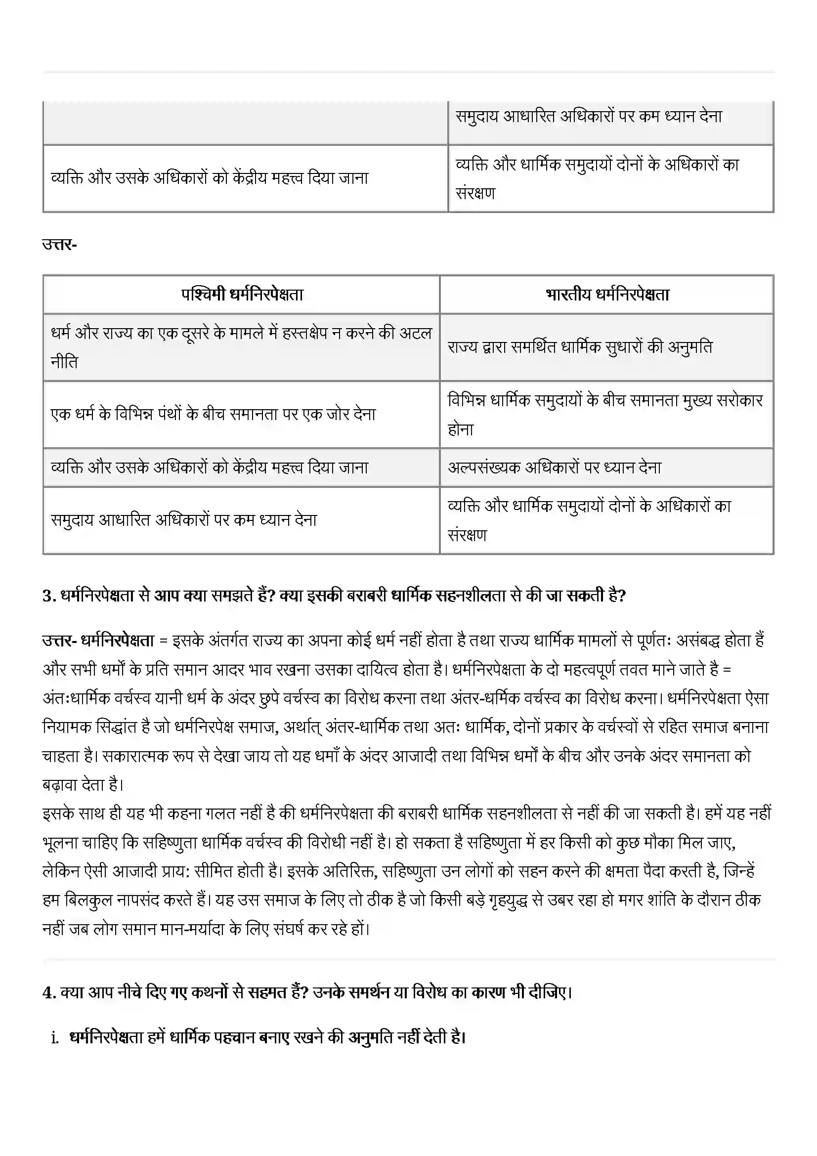 Bihar Board Class 11th Political Science (राजनीतिक सिद्धांत) Chapter 8 (धर्मनिरपेक्षता) Solution 2
