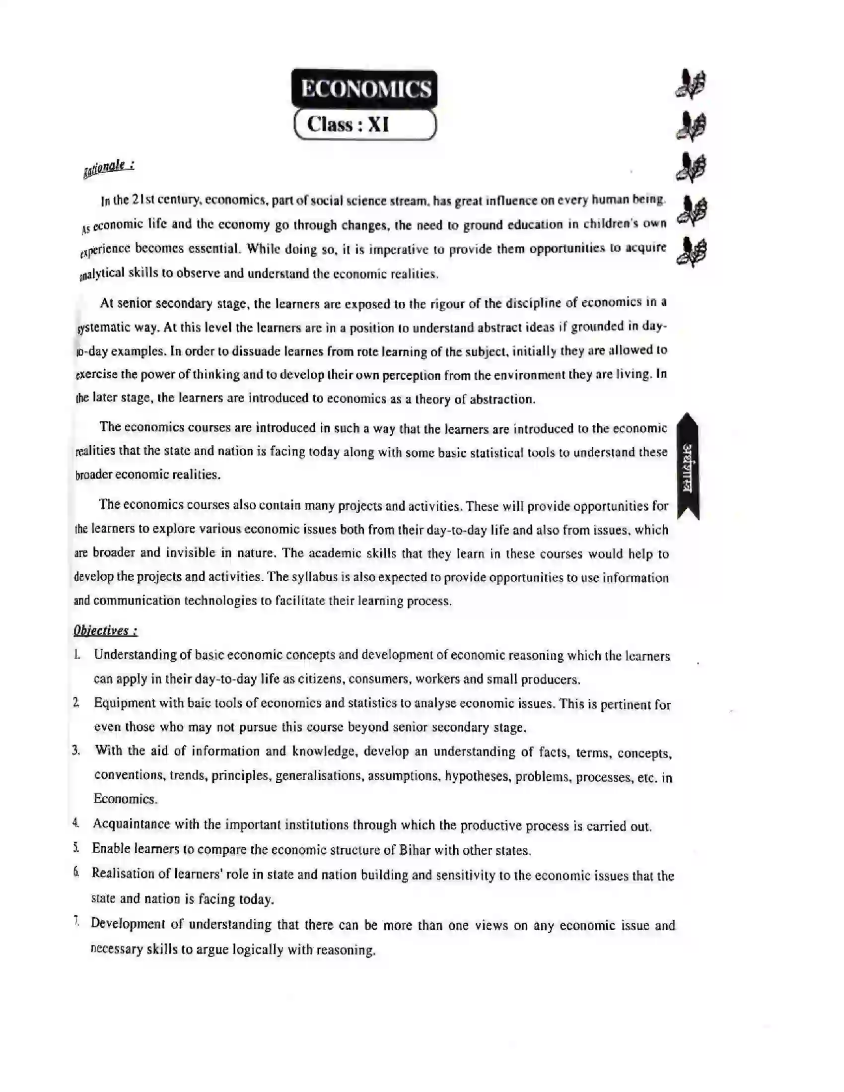 Bihar Board Class 11th 2025-26 Economics Syllabus 1
